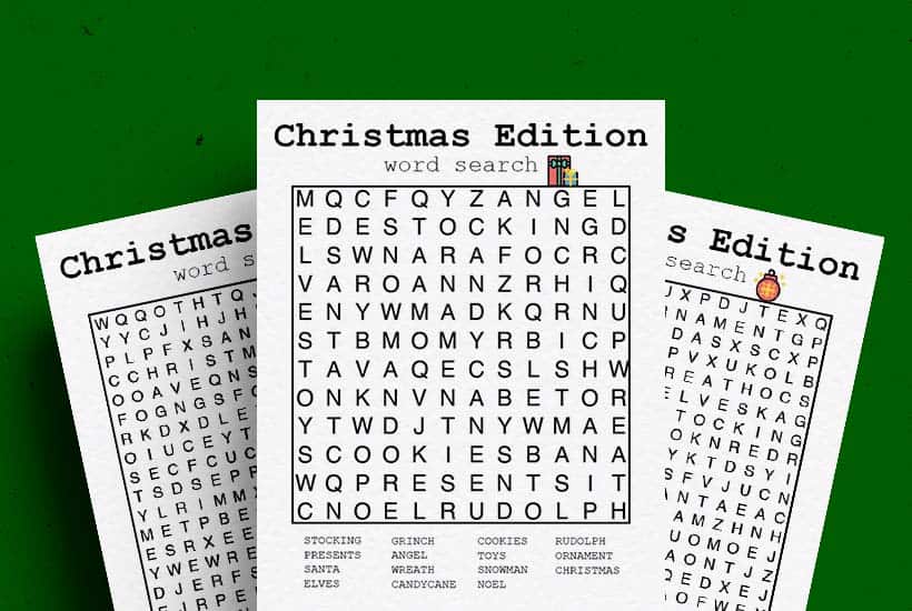 Free Christmas Word Search Printable PDF Game Sheets