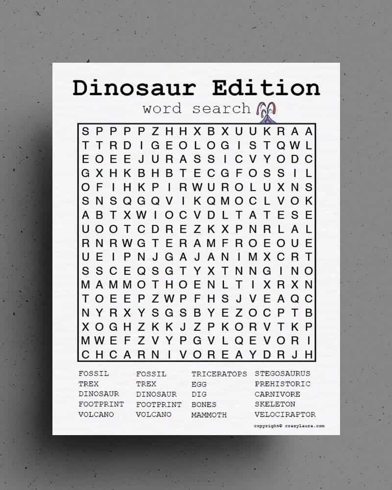 free printable dinosaur word search