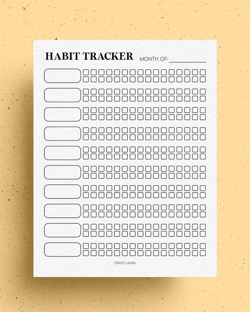vertical habit tracker printable