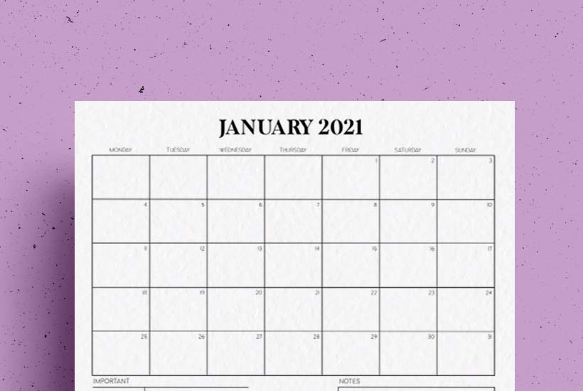 Free Horizontal Calendar Printable for 2021