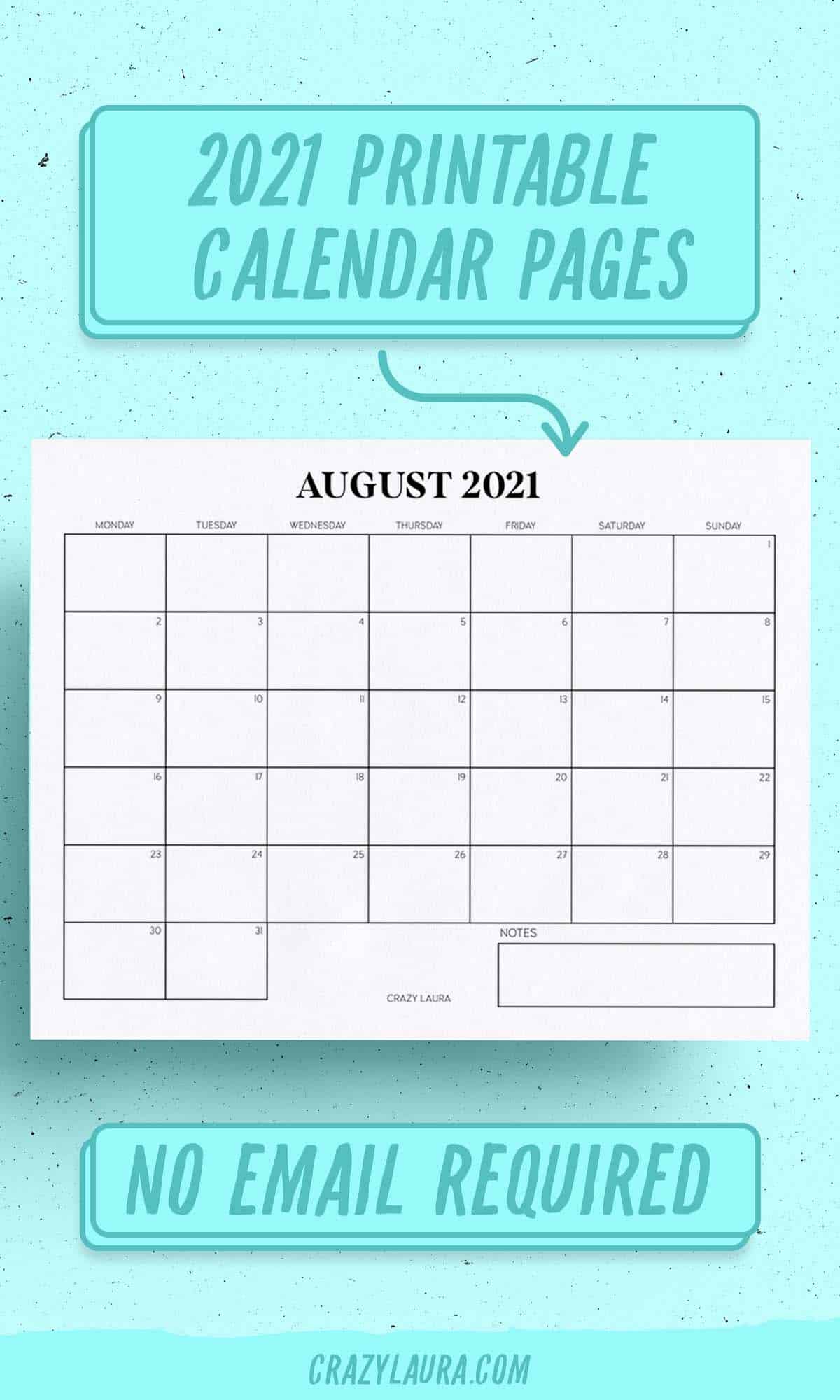 printable 2021 calendar pages