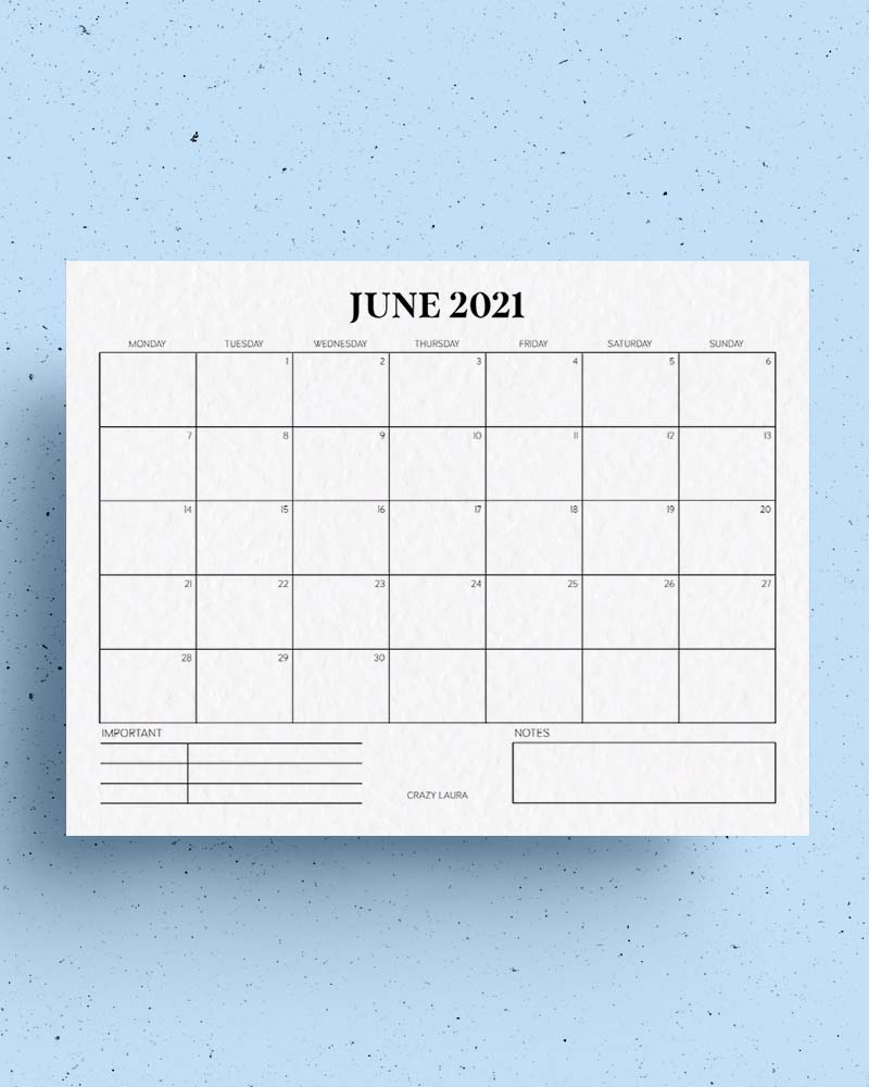 free horizontal calendar insert pages