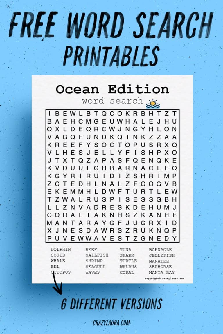 Free Ocean Word Search Printable Game Sheets - Crazy Laura