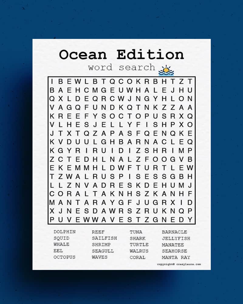 ocean word hunt printable game