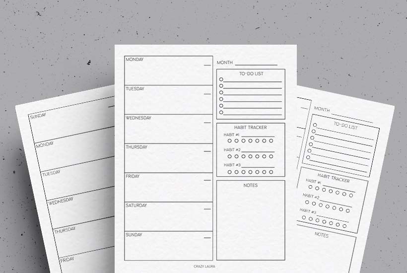 Free Weekly Planner Printable With Monday & Sunday Start