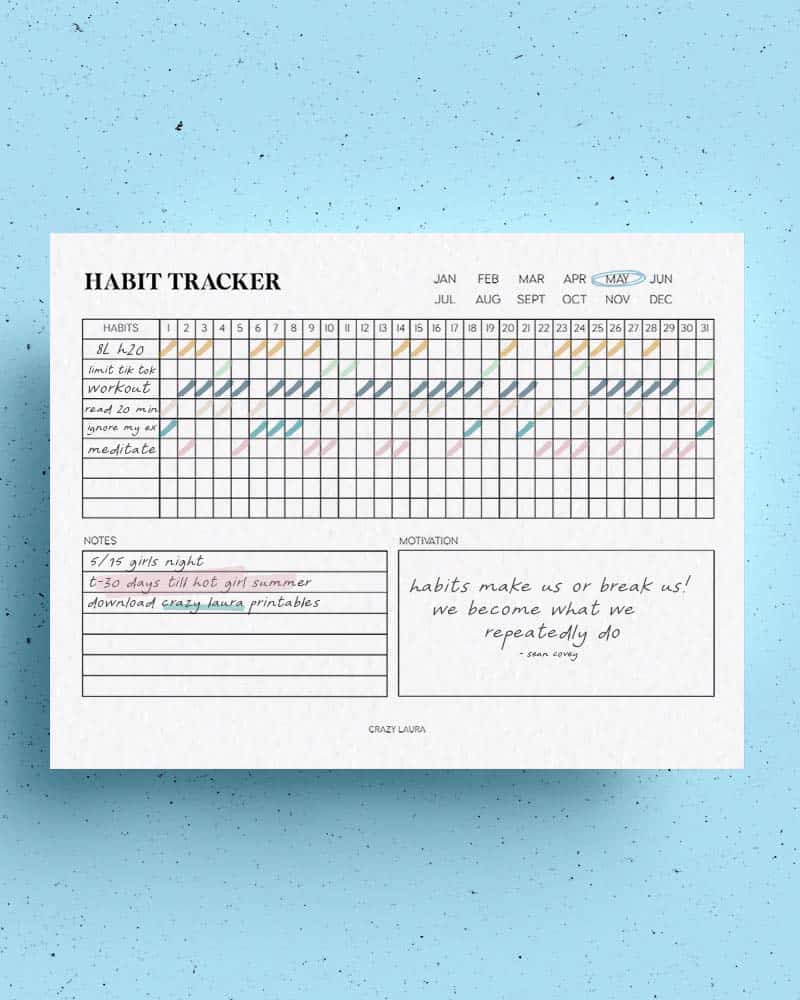 horizontal tracking spread printable