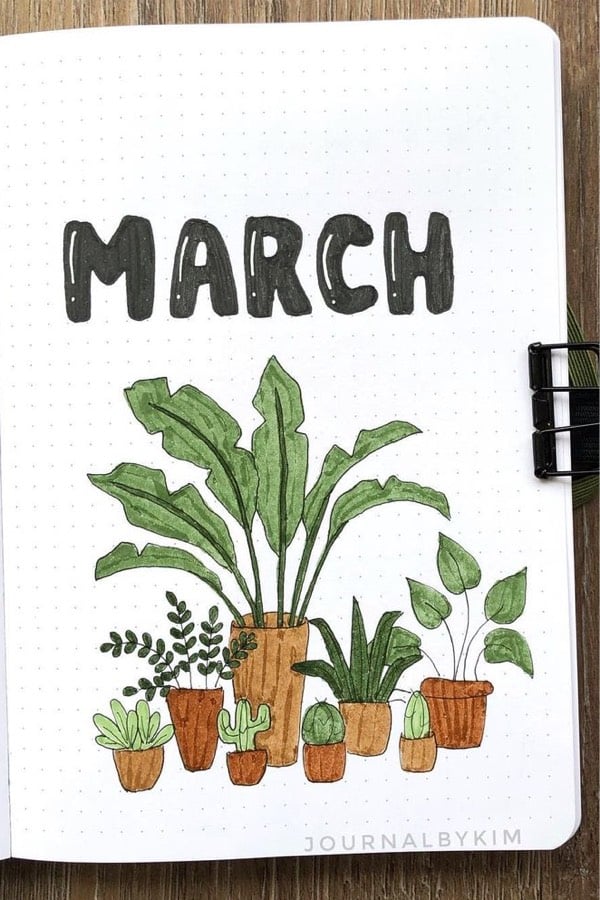 monthly cover spread with indoor plant theme