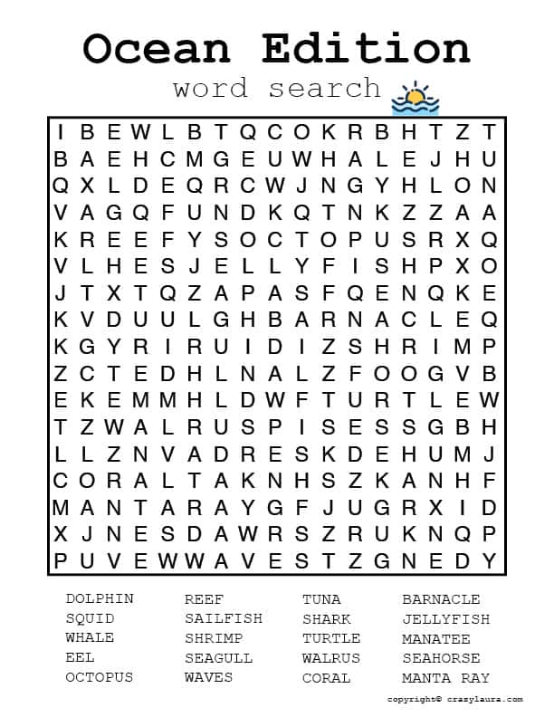 ocean word search pdf game sheets