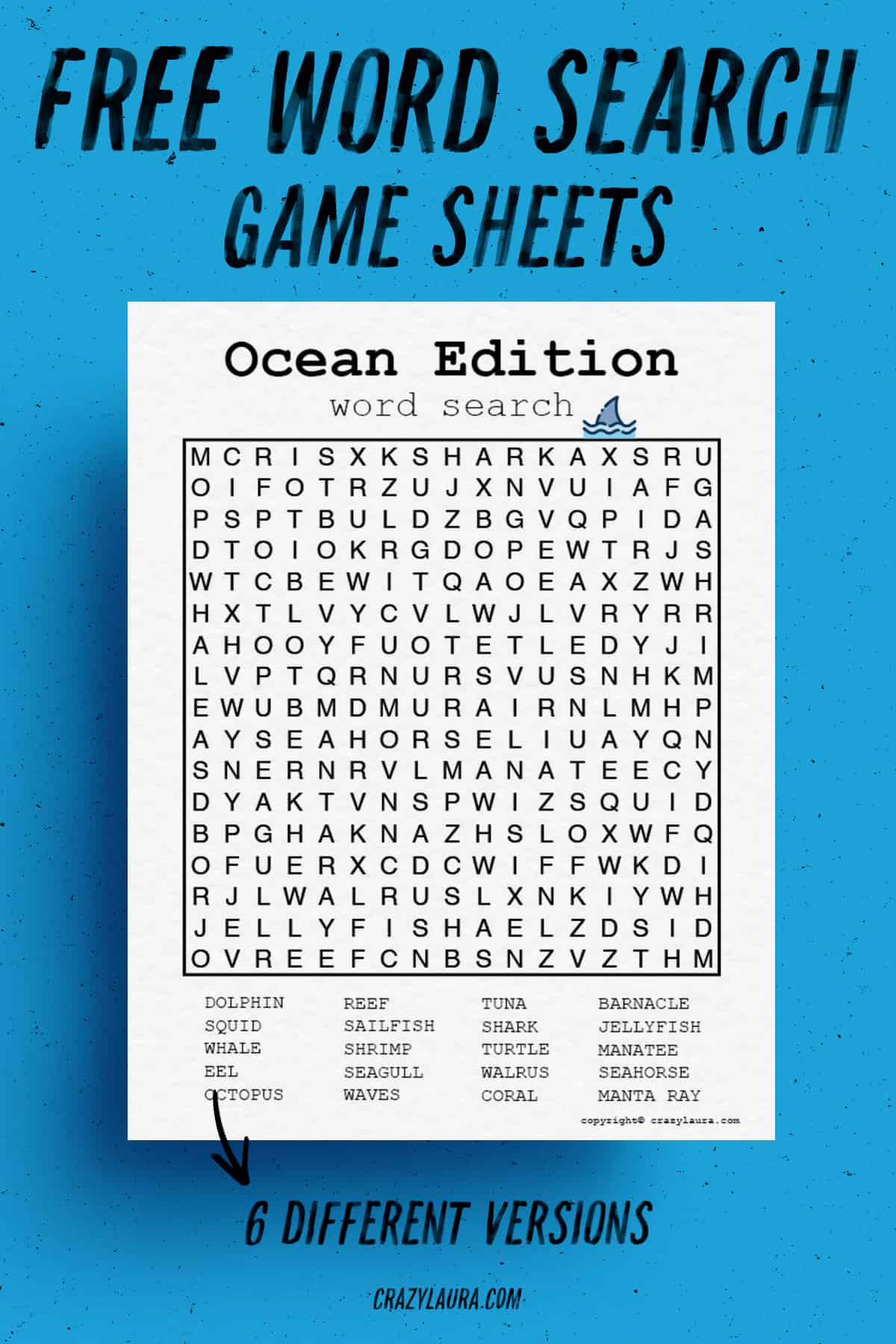free ocean word search game