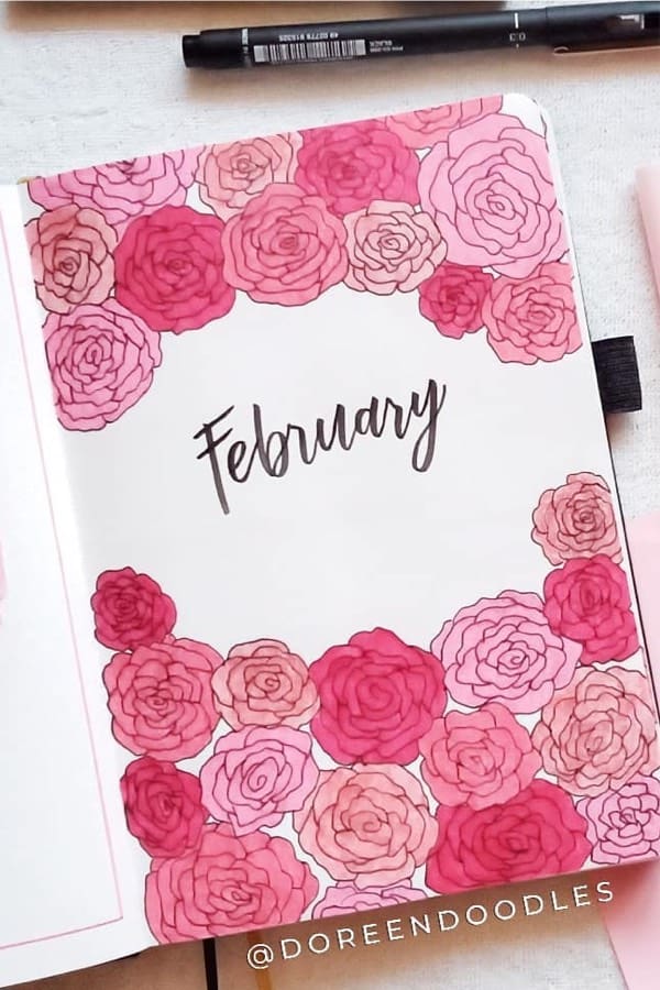 pink flower theme bullet journal cover page