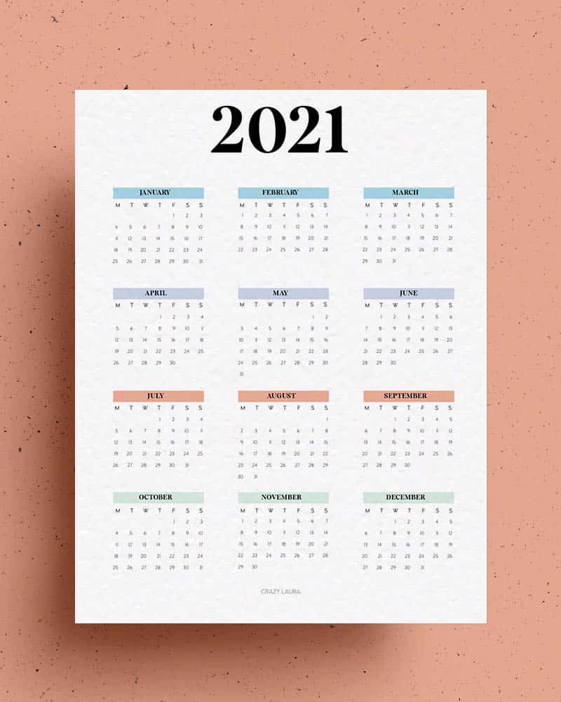 free 2021 calendar overview