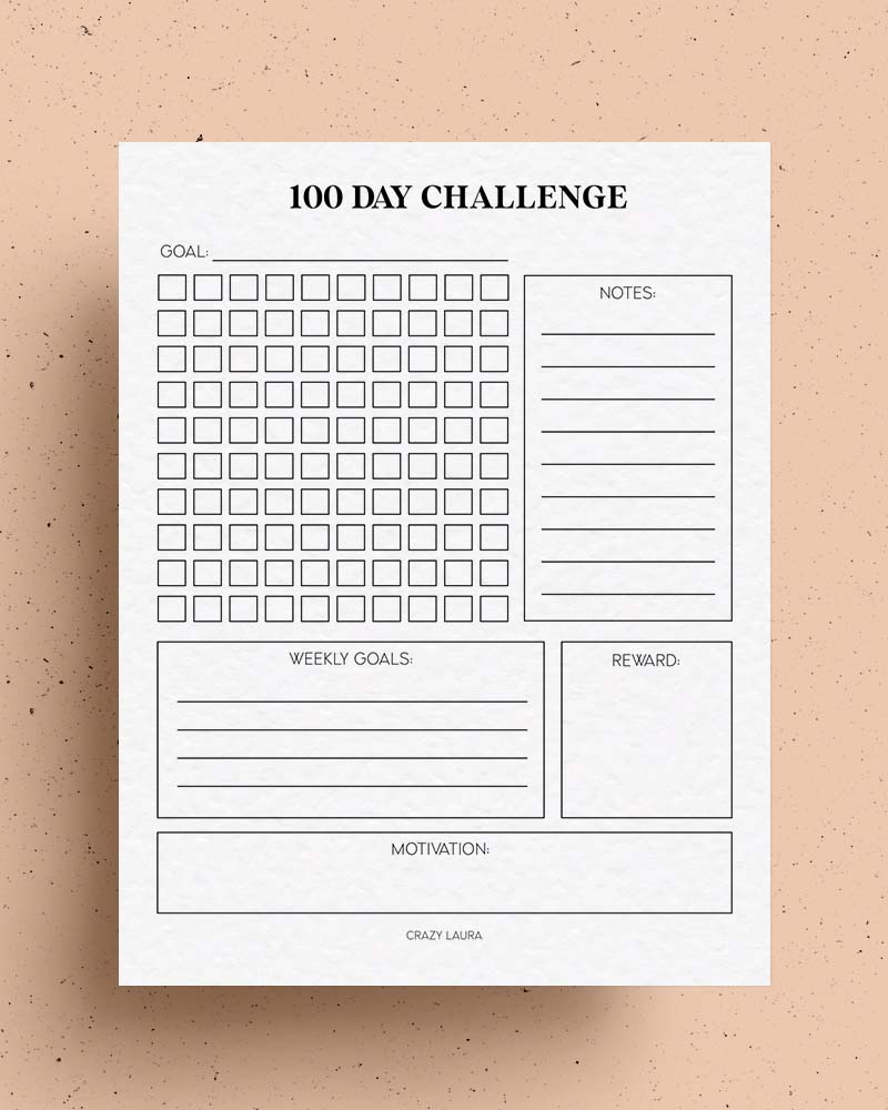free 100 day habit tracker page