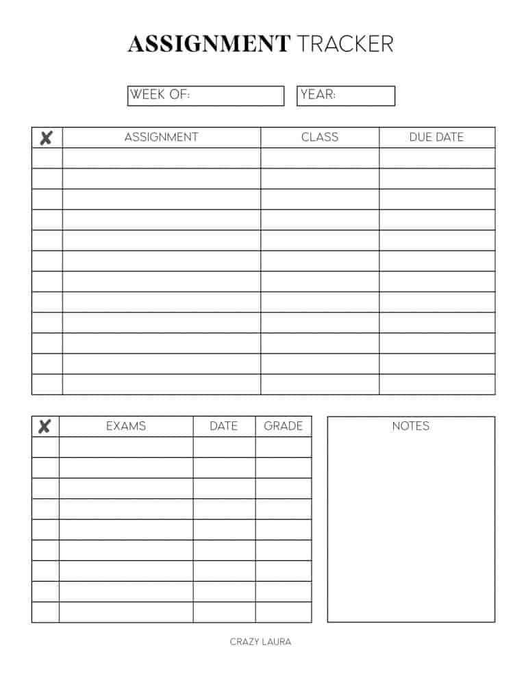 Free Assignment Tracker With Simple and Detailed Versions - Crazy Laura