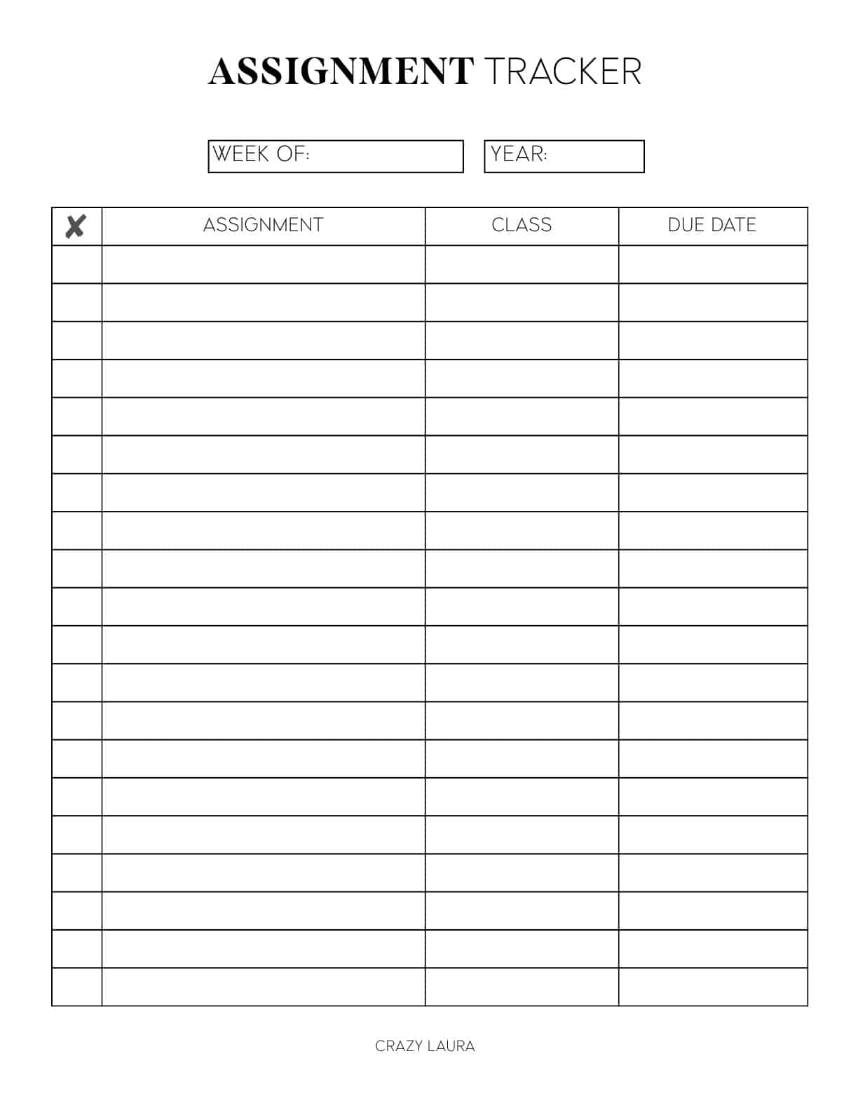 simple printable tracker for assignments