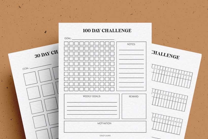 Free Challenge Tracker Printable With 30 & 100 Day Pages