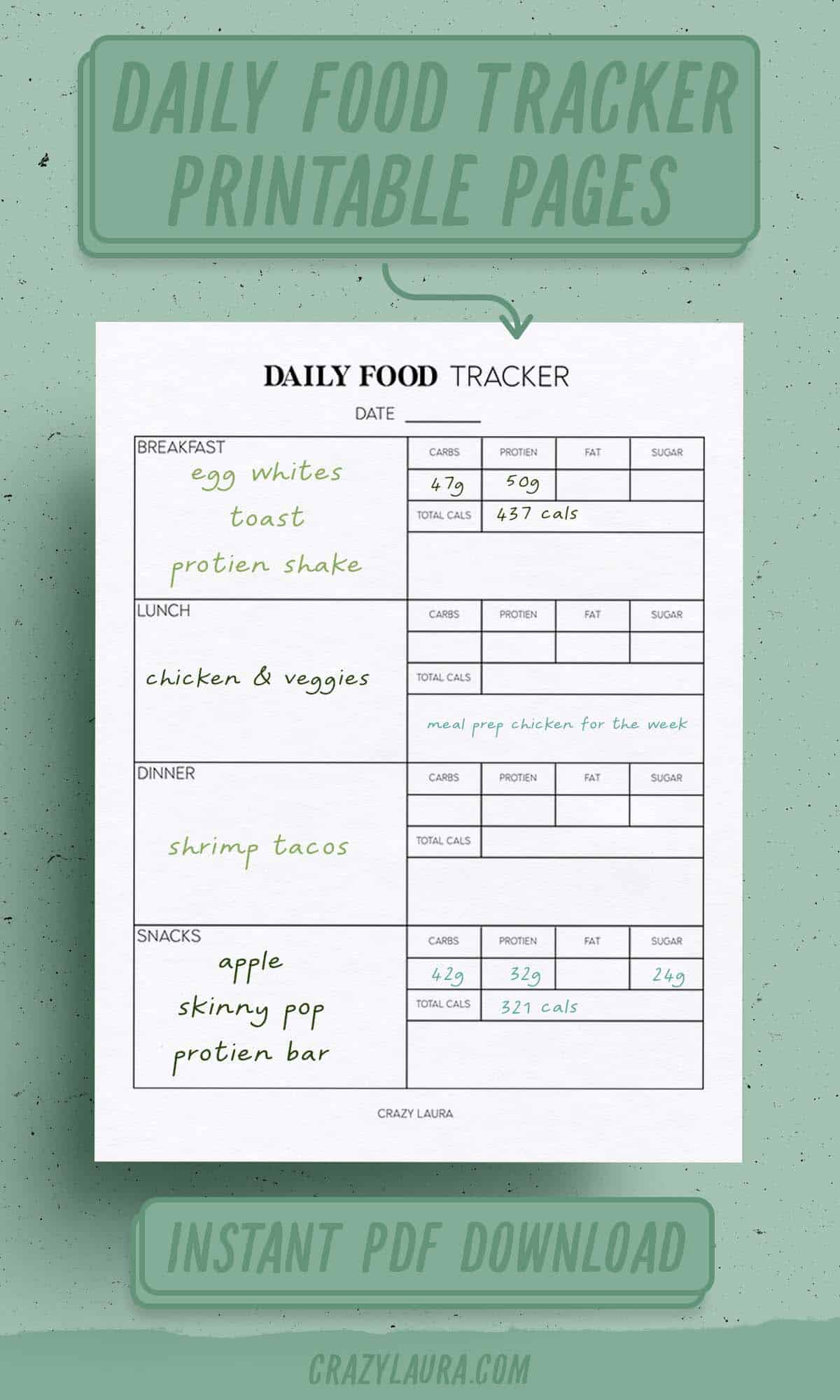 detailed blank food tracker