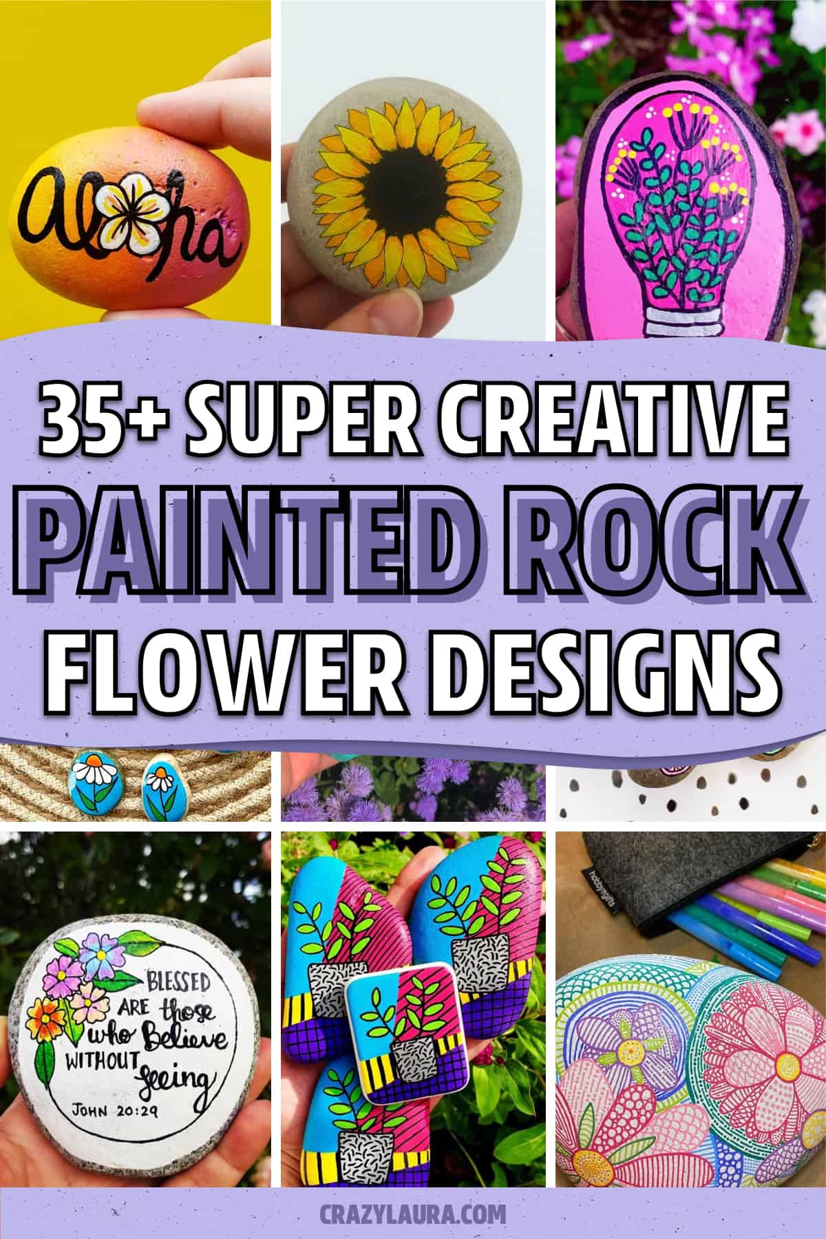 creative stone painting with flowers