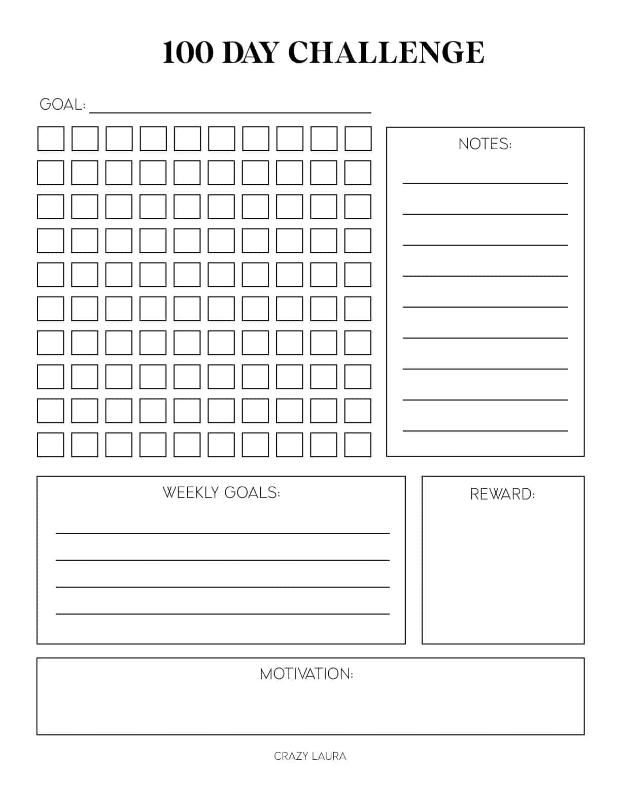 free blank challenge tracker pages