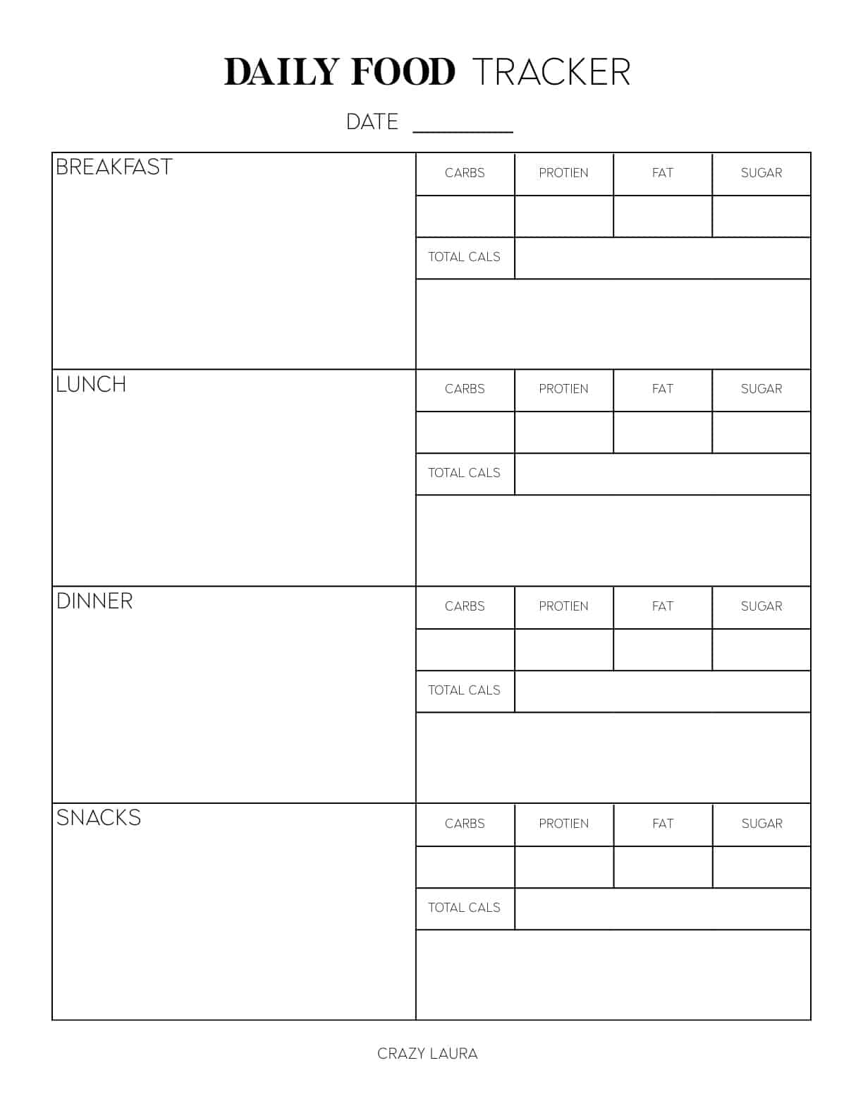 detailed food tracker printable pages