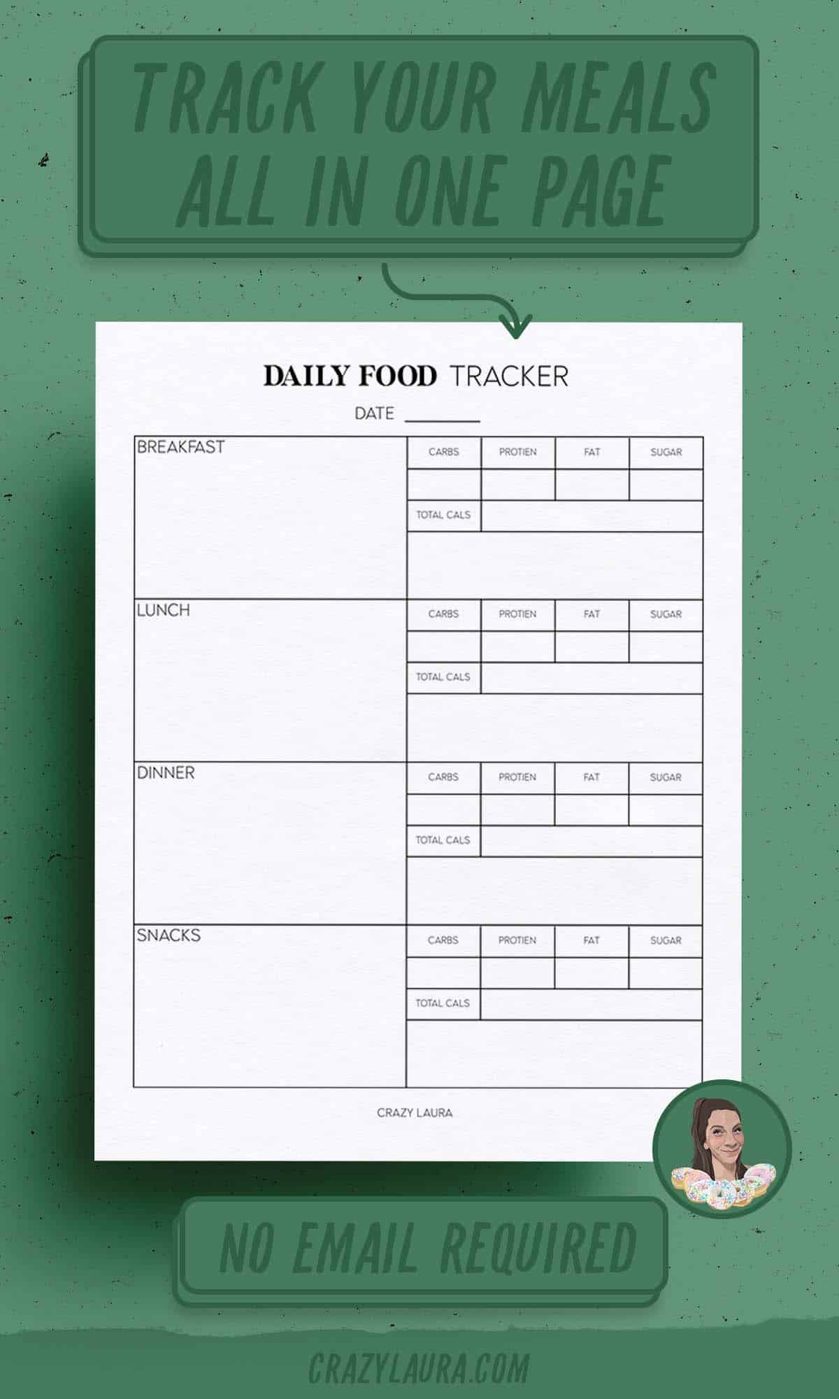 blank printable  tracker for food