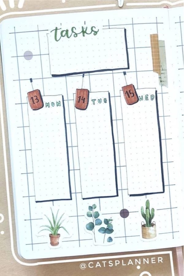 layout ideas for bujo with plant theme