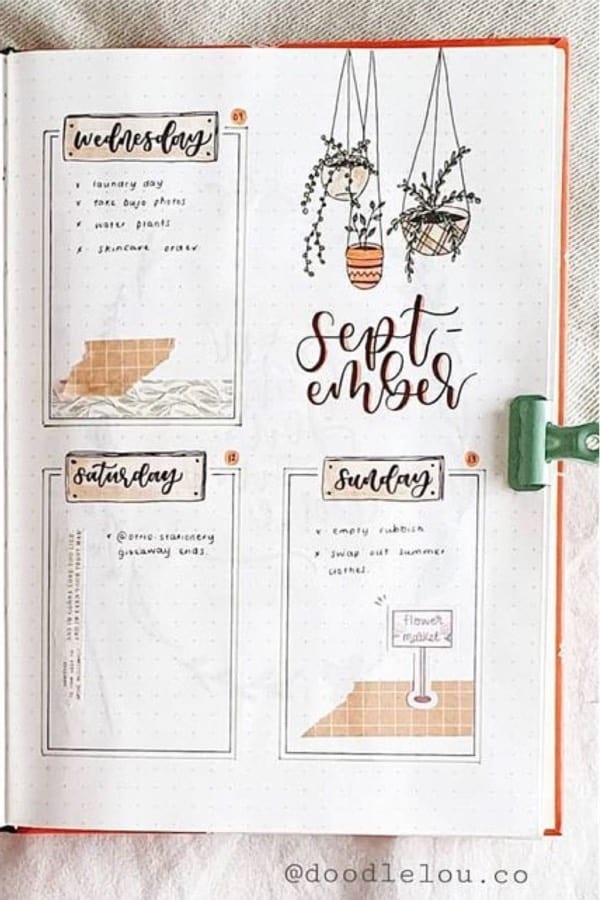 hanging plant spread for bullet journals
