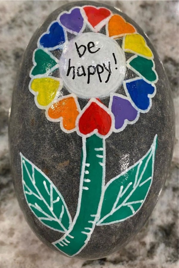 stone painting idea with flower