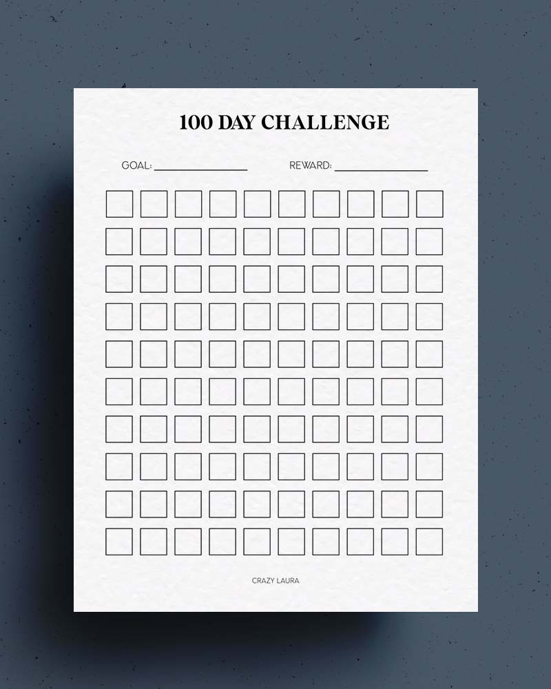 blank challenge tracker 100 day