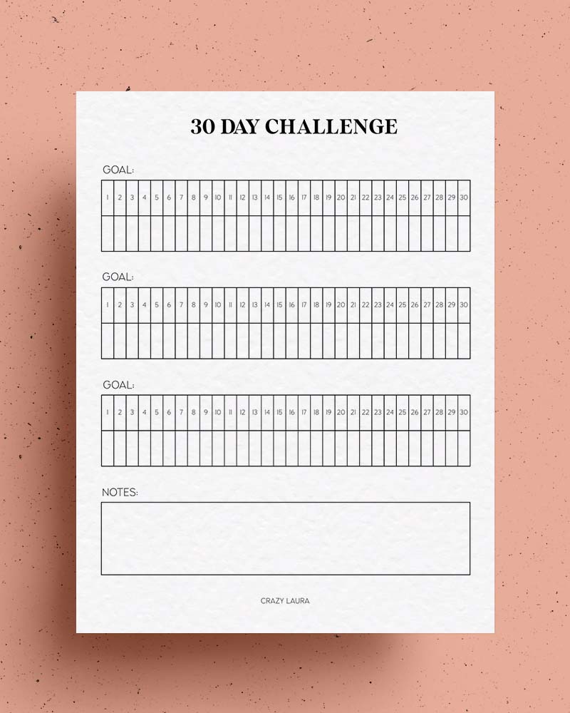 30 day challenge printable insert