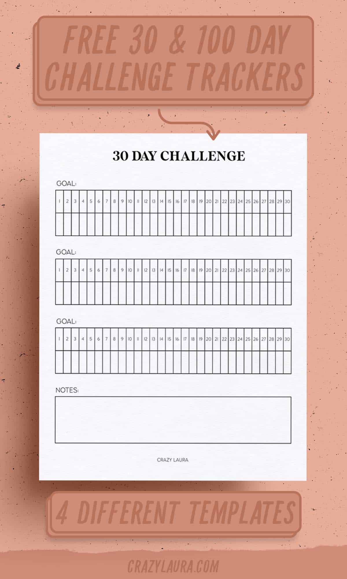 free printable challenge tracker pages