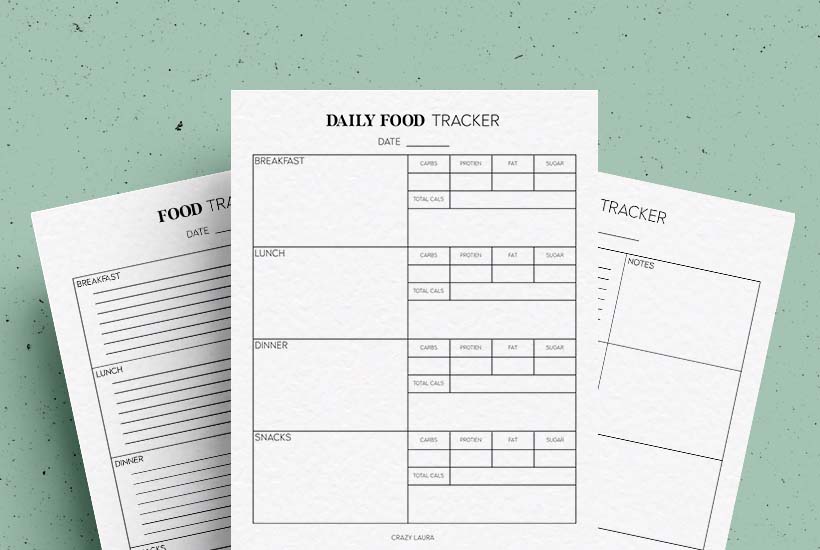 Free Food Tracker Printable Simple and Detailed Pages
