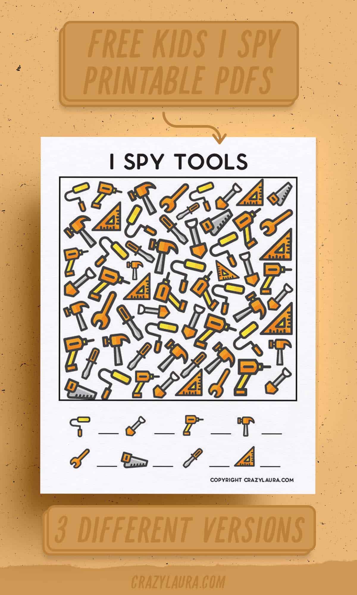 i spy activity for kids with tools