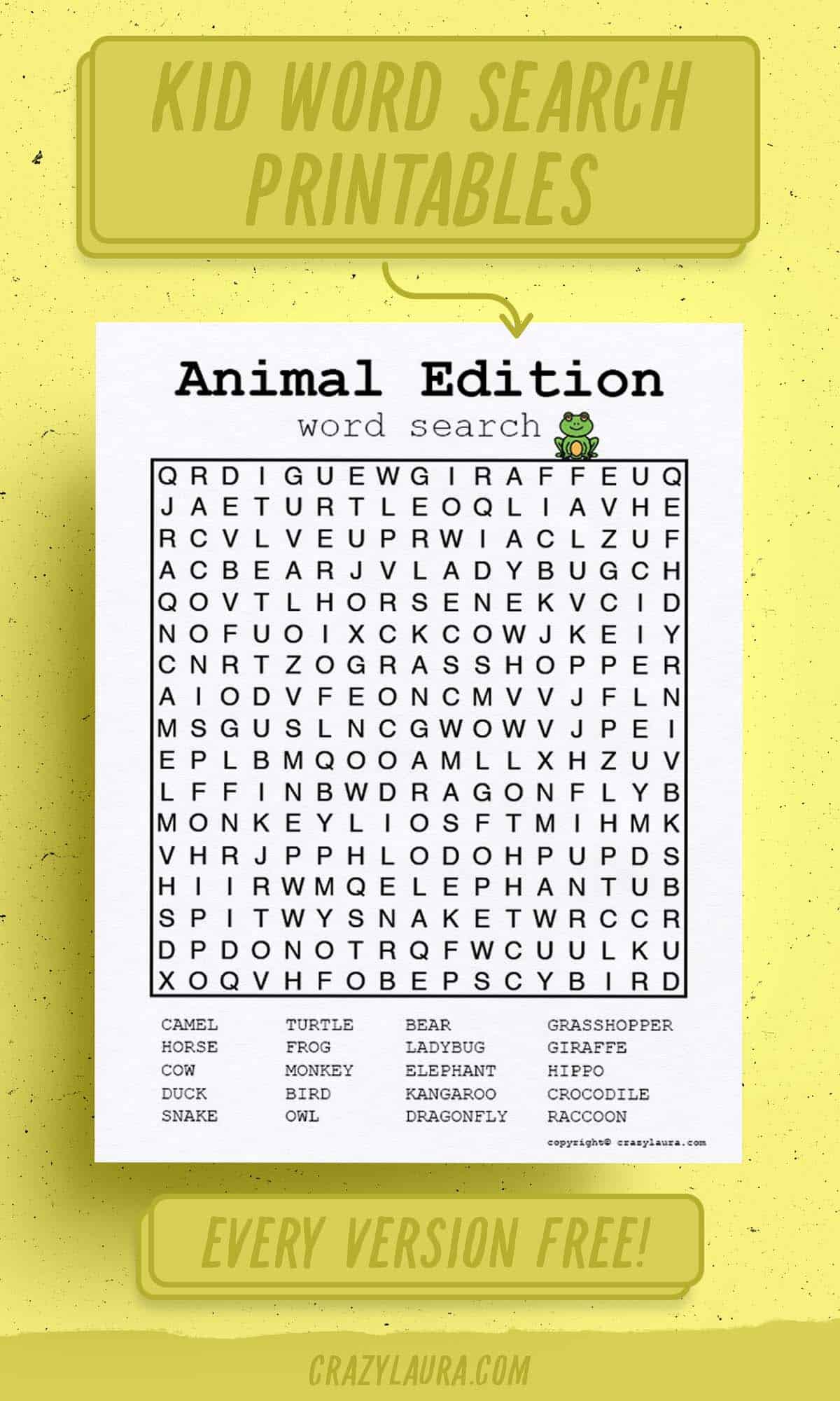 free animal word search