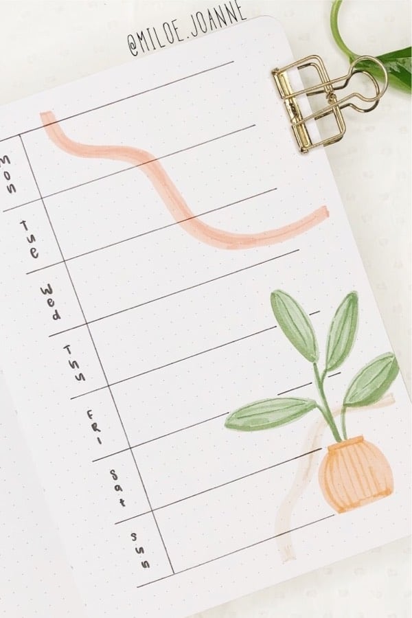 bullet journal spread ideas with plant drawing