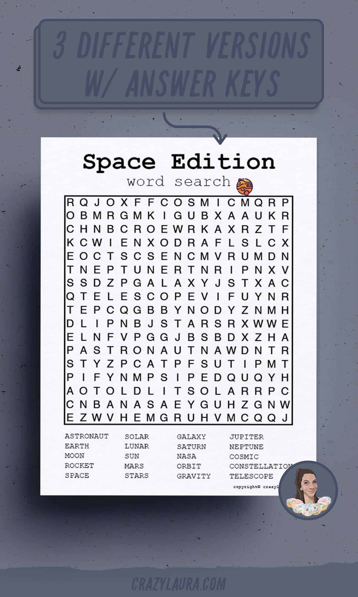 space word search for kids