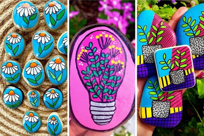 35+ Super Colorful Flower Painted Rocks For Inspiration In 2024