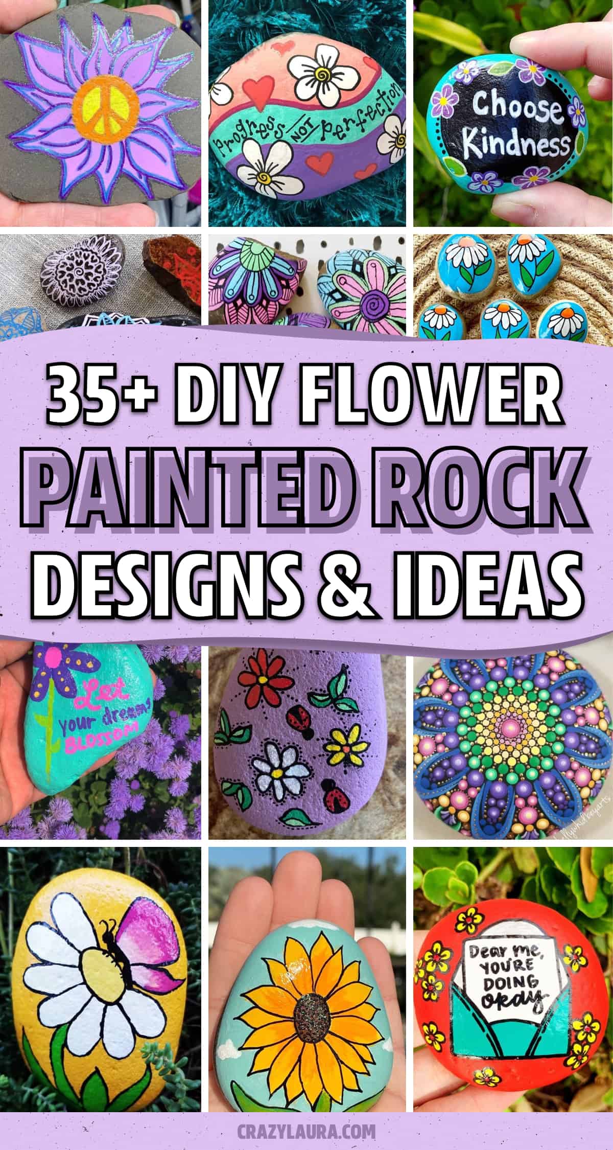 design ideas for flower painted pebbles