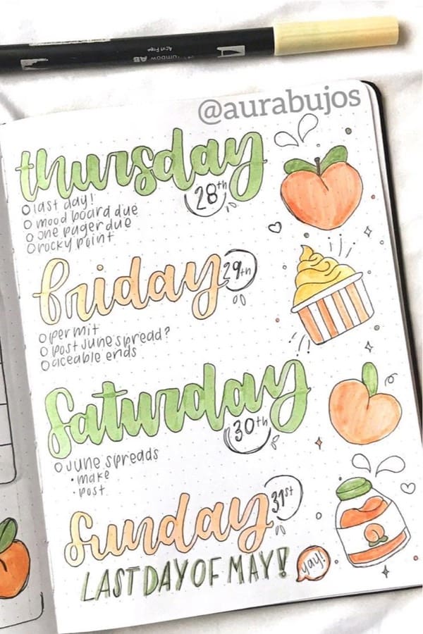 bujo spread header examples for summer months