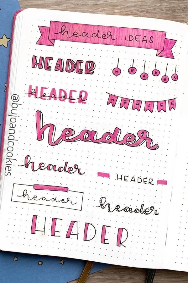 ways to draw pink bullet journal titles