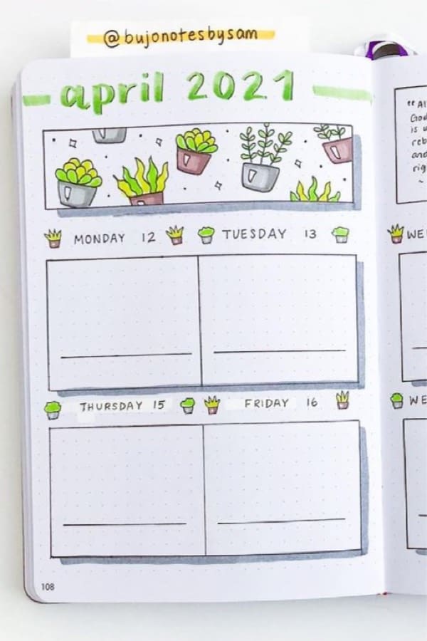 plant and succulent themed weekly spreads