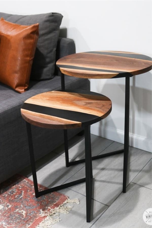 diy side tables with black resin pour