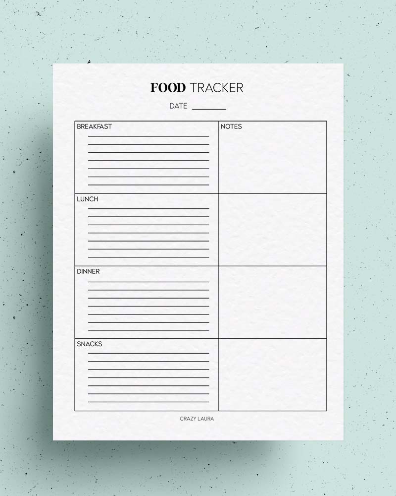 free page inserts to track food