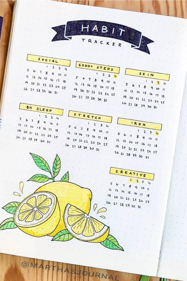 habit tracker inspiration with lemon doodles