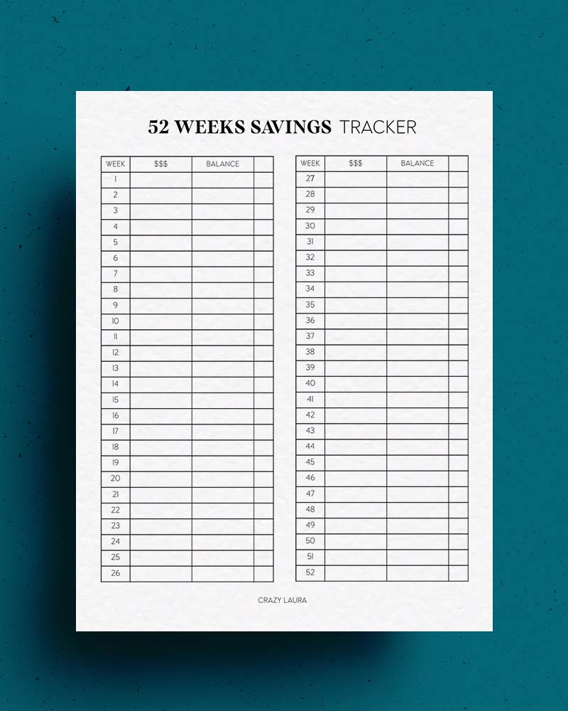 year of savings printable tracker