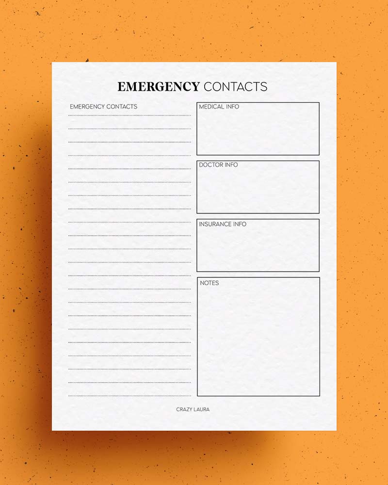 emergency contact printable