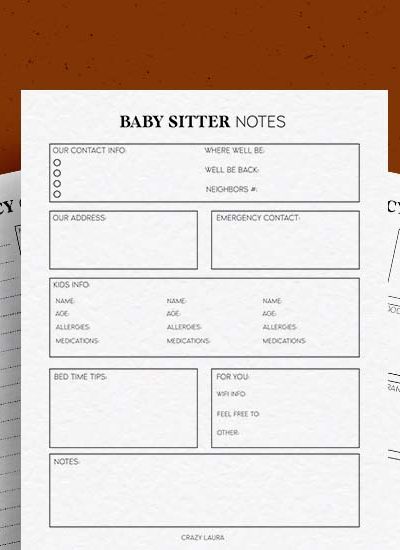 blank printable babysitter notes