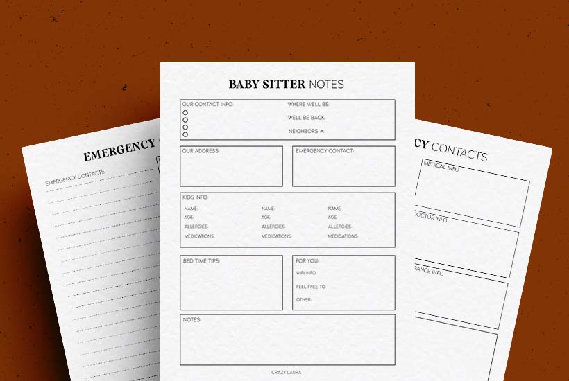 Free Babysitter Printable & Emergency Contact Pages