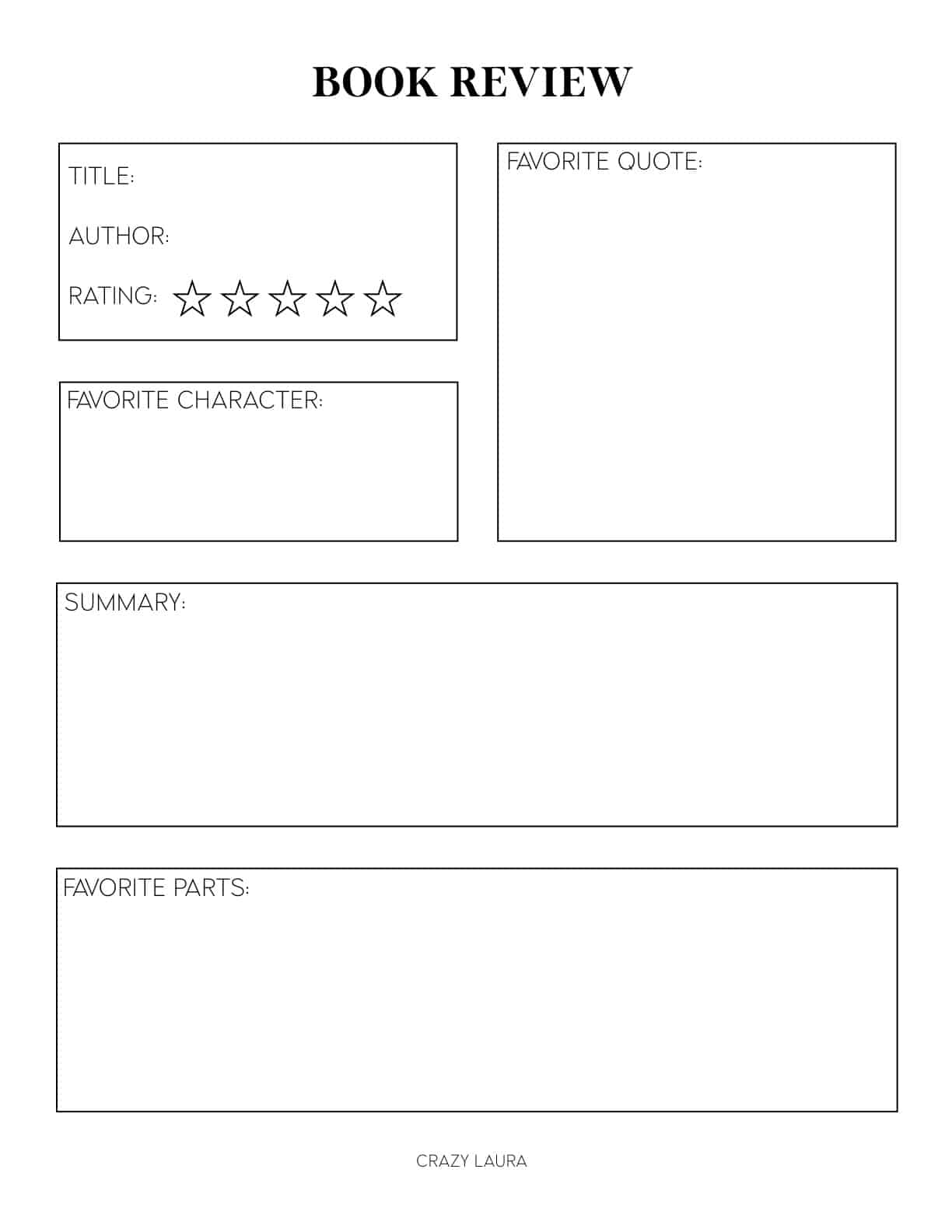free blank book review printable