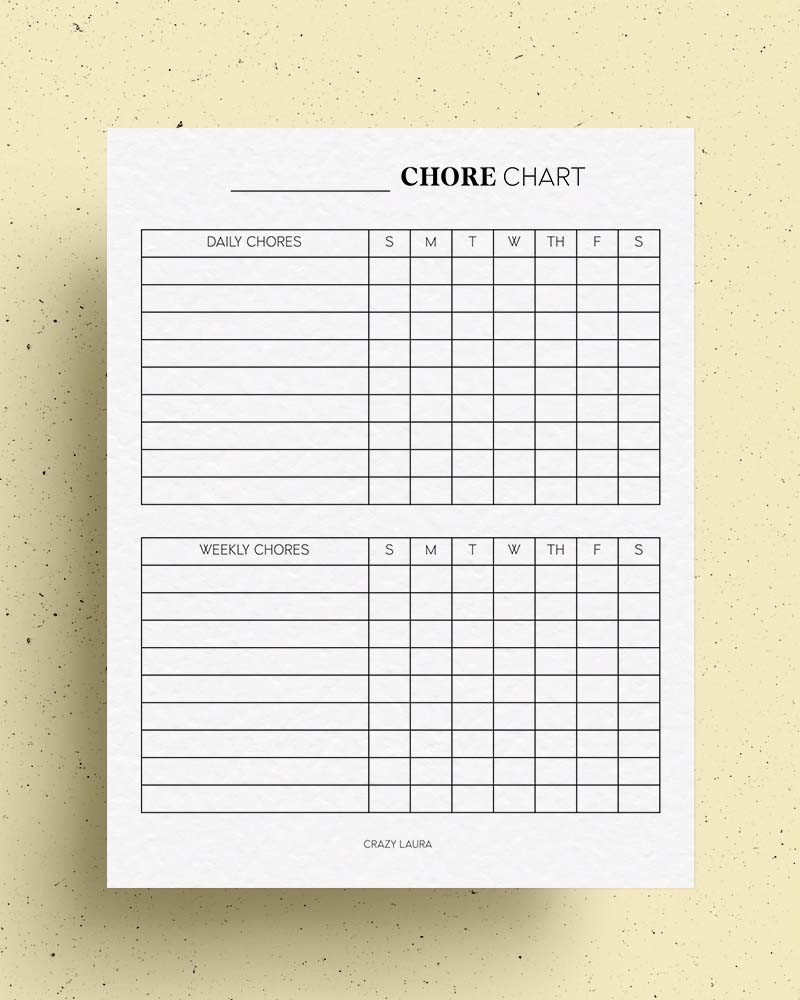 free simple chore printable pages