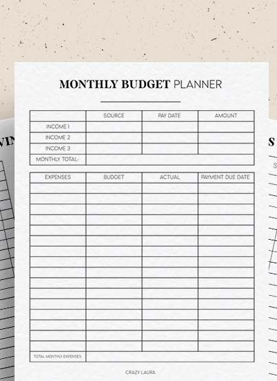 blank budget tracker page inserts